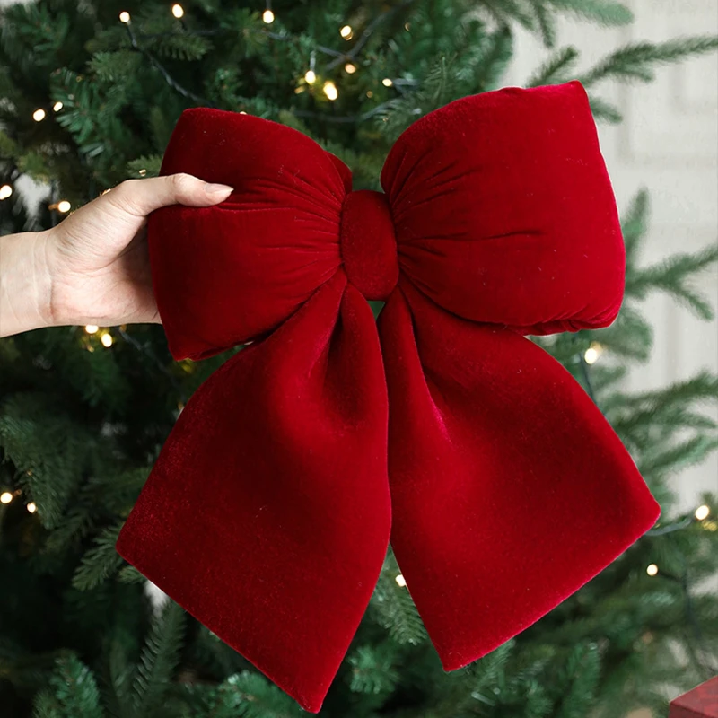 Large Red Velvet Bow Christmas Tree Hanging Pendants 2025 Christmas Party Decoration New Year Holiday Home DIY Ornaments
