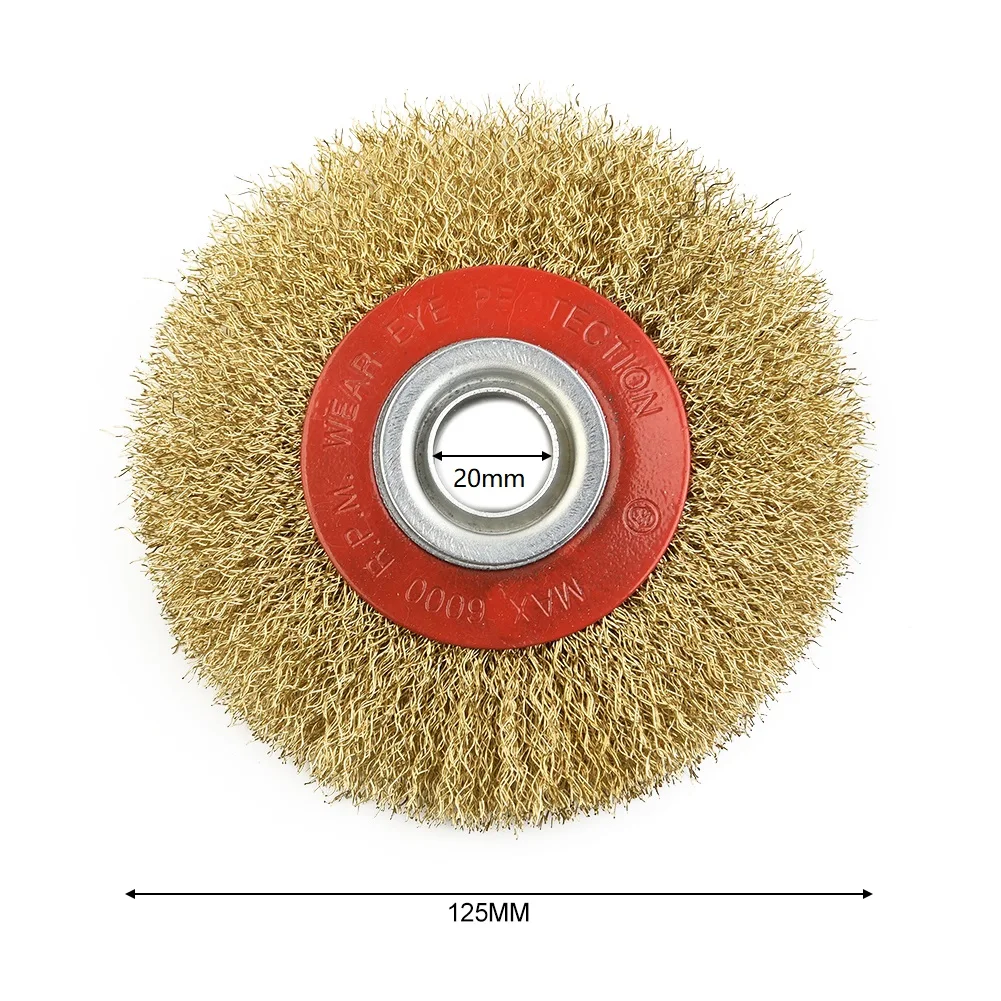 Wire Brush Wheel 125mm Round Brass Plated Steel Wire Brush Wheel Copper Plated Stainless Steel For Bench Grinder Tool Part