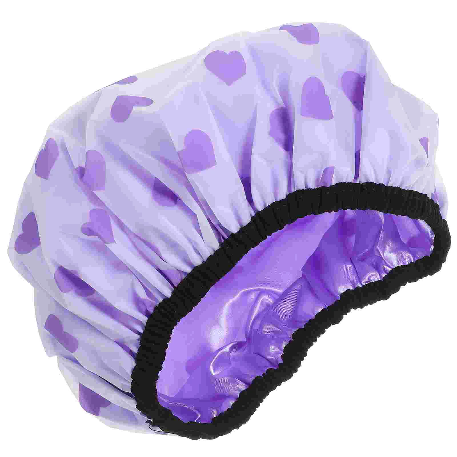 

Waterproof Printed Shower Cap Double Layer Women's Long Hair Satin Bathroom Hood (purple Heart) Caps