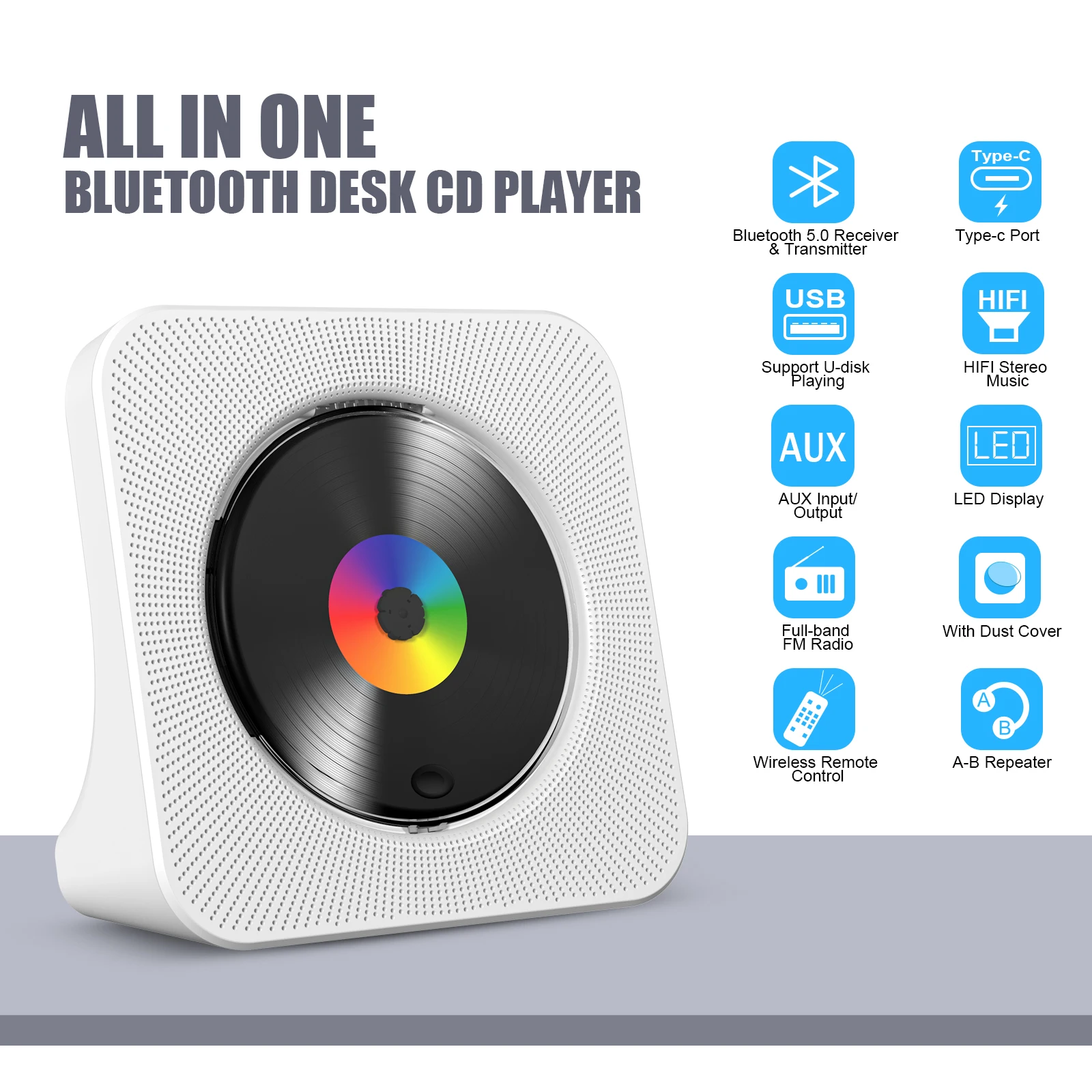 Gueray Bluetooth CD Player for Home Desktop CD Player Bulit-in Double HiFi Speakers AUX&Headphone Jack FM Radio portable cd player