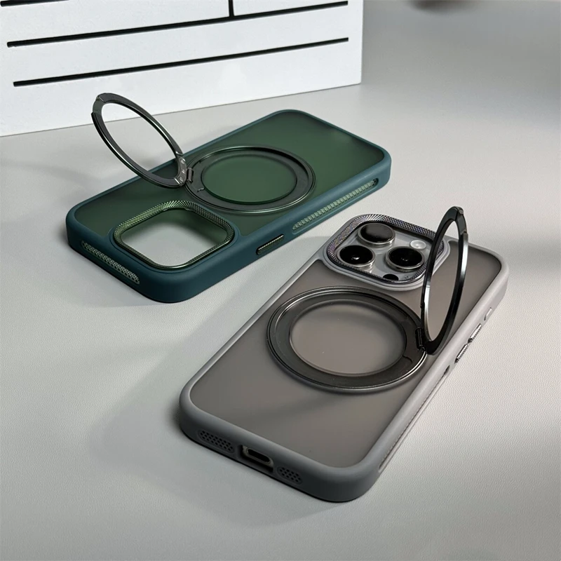 Rotatable Ring Holder Wireless Charging MagSafe Phone Case with Alloy Lens Bumper Armor Cover