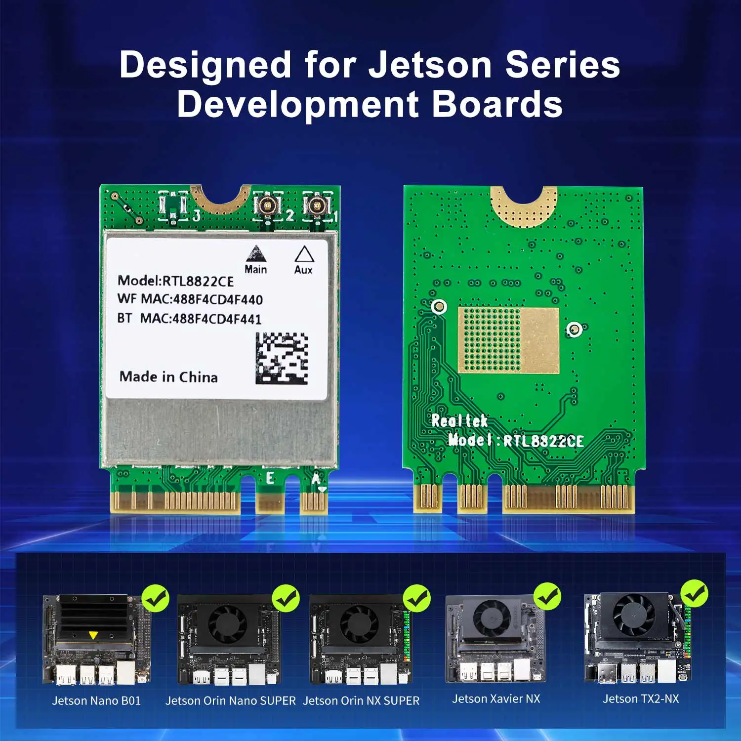 Jetson NANO 8822CE NGW Dual-band Network card with M.2 Port CompatibleWith Jetson Xavier NX/TX2 NX/Orin NX SUPER/Orin NANO SUPER