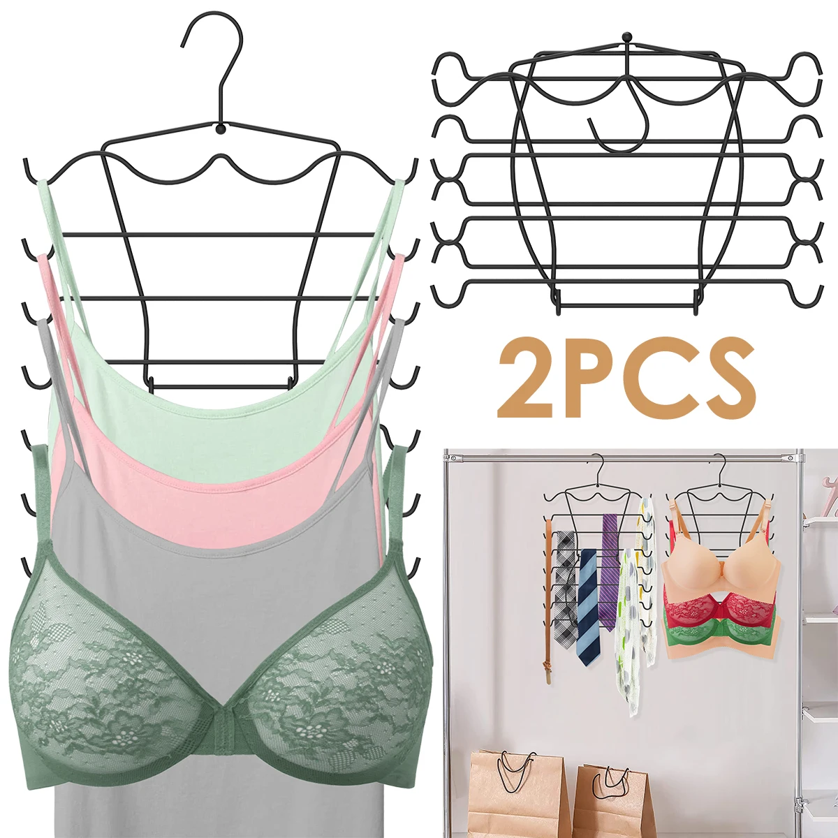 

2 шт., складные вешалки для бюстгальтера, 16 ярусов, с 32 крючками