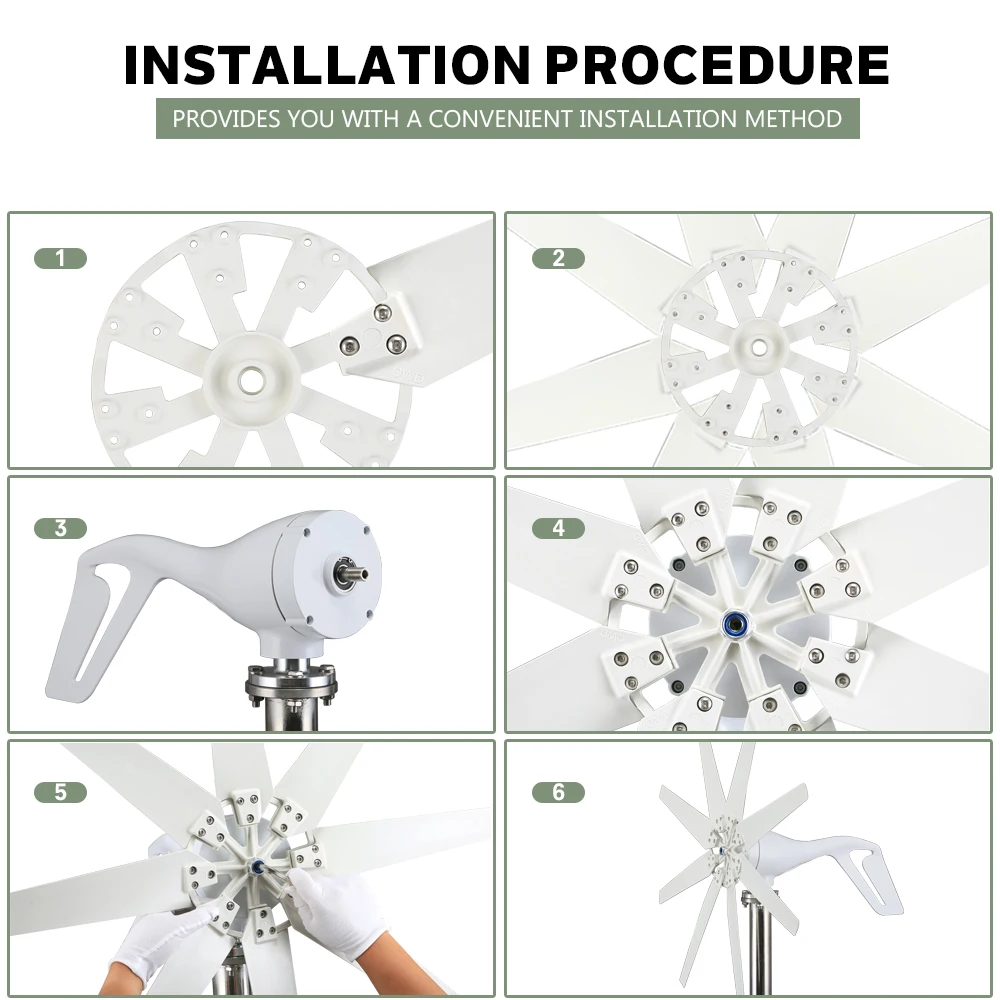 6kwh Horizontale Windturbine 12V 24V 48V Met Gratis Controller En Zonnecel Systeem Voor Huishoudelijke 220V