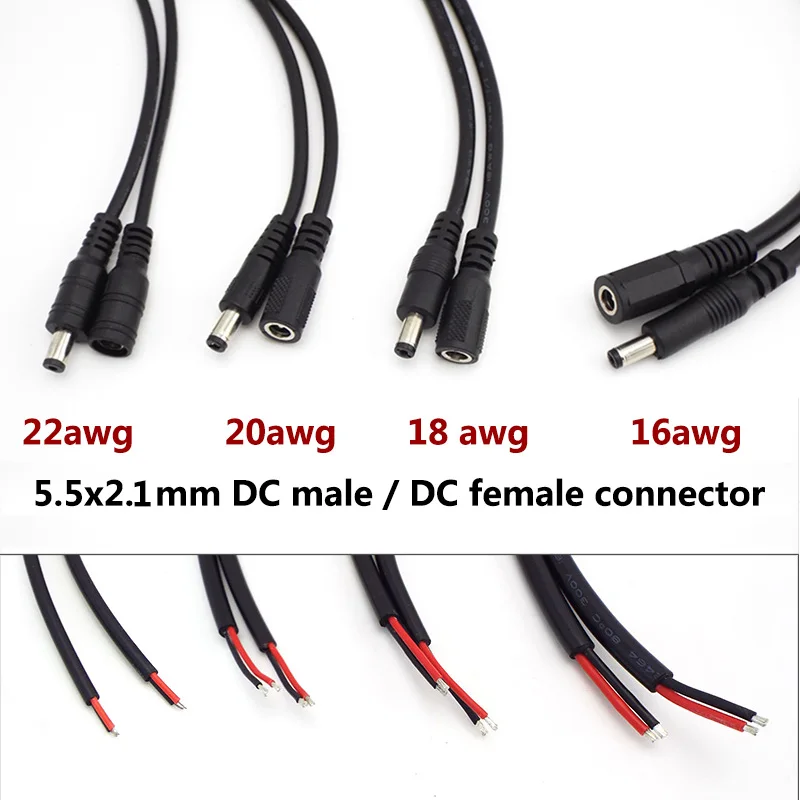 16/18/20/22Awg 7A 10A Dc Maschio Femmina Prolunga Connettore Prolunga 5.5X2.1Mm Corrente Filo Di Rame Per Striscia Led