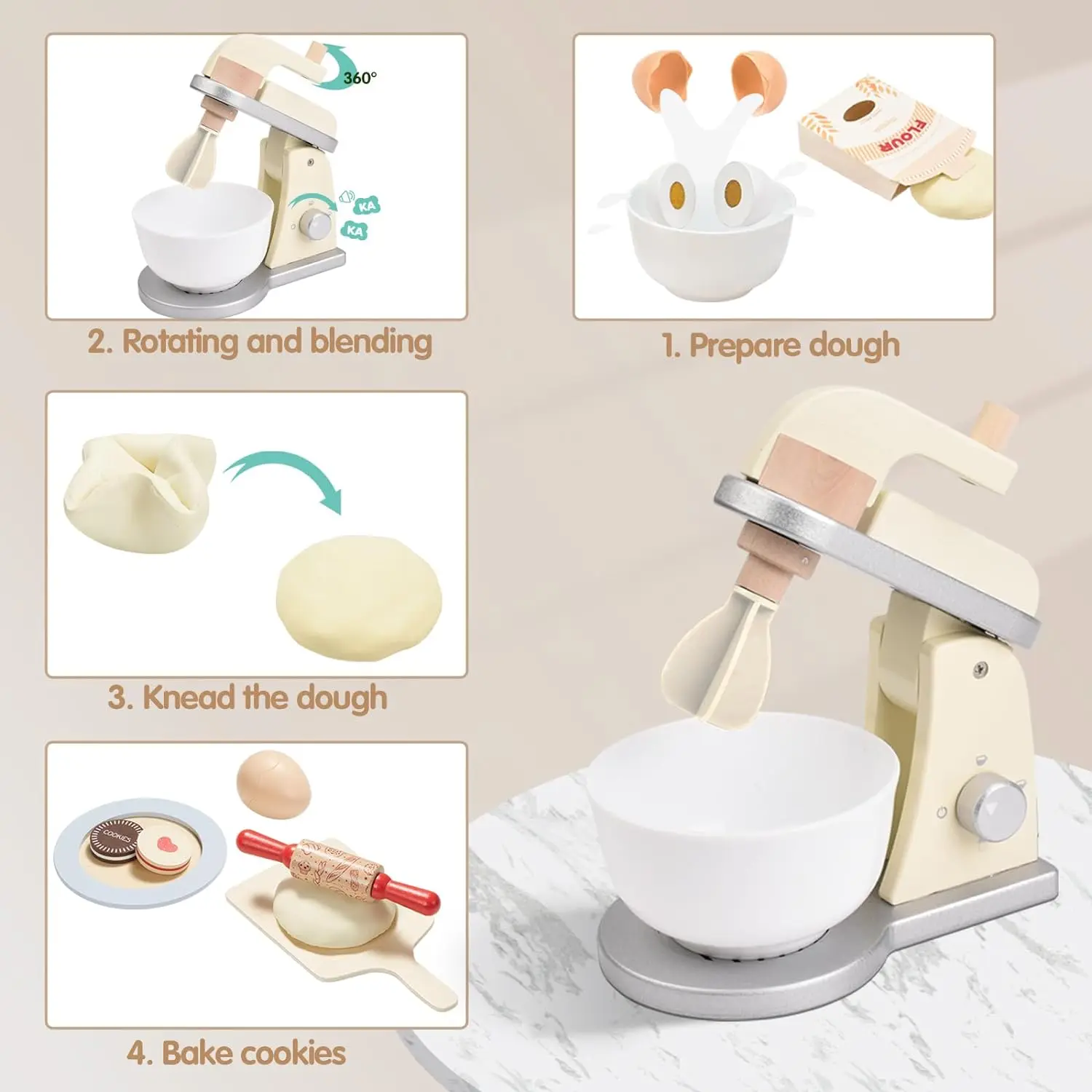 Mixer For Boys And Girls ,Mixer Children's Kitchen, Play Kitchen Accessories, Wood, Role Play Toy 4