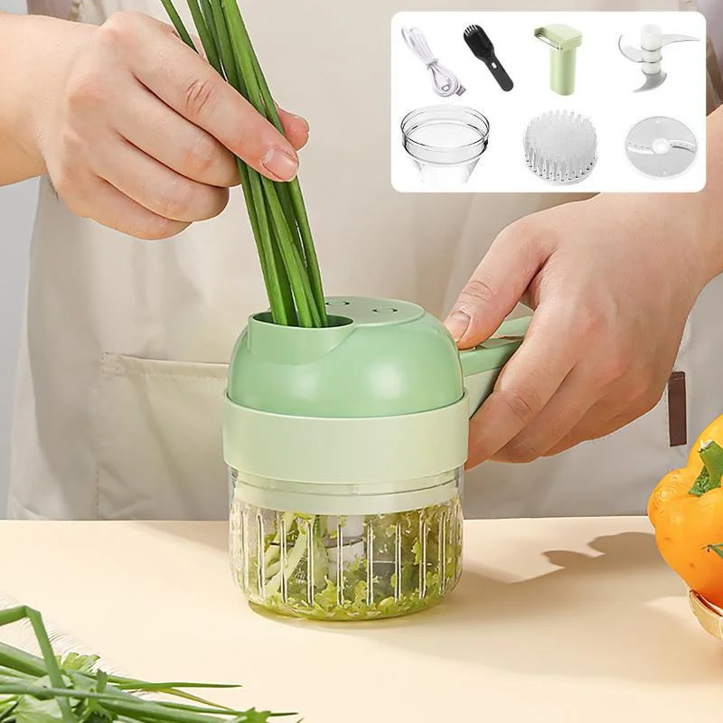 4 In 1 Portable Handheld Electric Vegetable Slicer USB Rechargeable Food  Processor Garlic Chili Celery Chopper Kitchen Tools - AliExpress