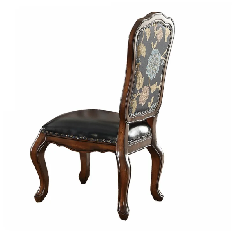 

American classic dining table and chair European leather retro classical armchairs dining chair solid wood leisure chair