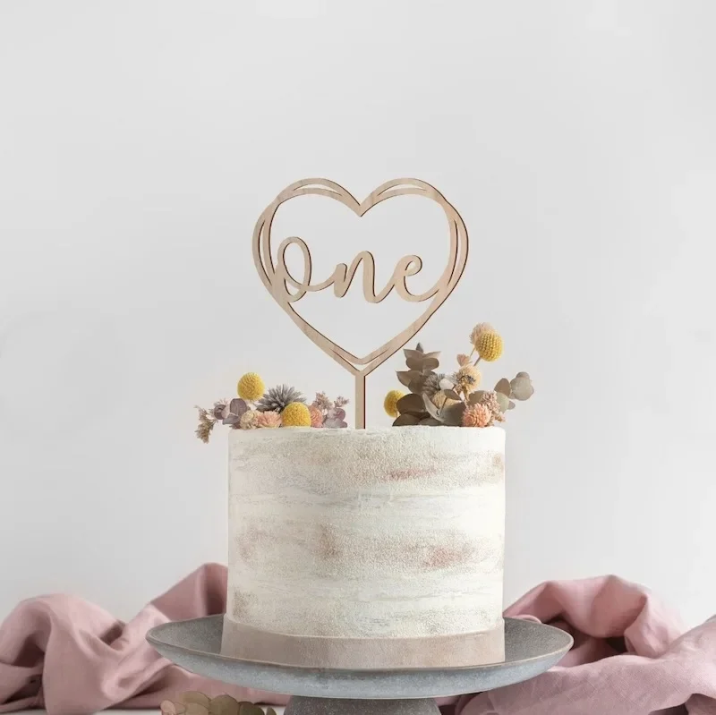 New One Cake Topper Wooden One Baby Acrylic Gold for Kid 1st Birthday Party Decorations Baby Shower