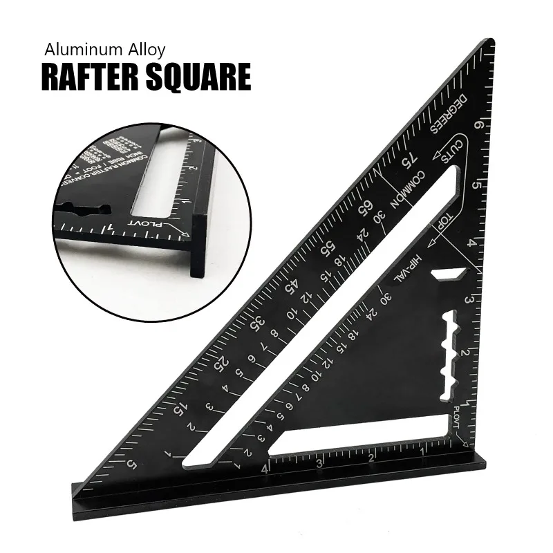 7/12 Inch Rafter Square Aluminum Alloy Double Scale Triangle Ruler Angle Ruler Carpenter Triangle for Woodworking and Carpentry