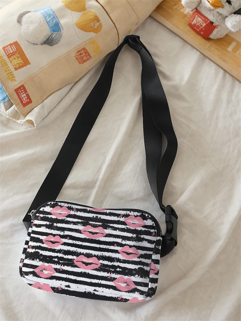 1pc,striped lip print fashionable adjustable crossbody bag, neutral sports waist bag, suitable for running