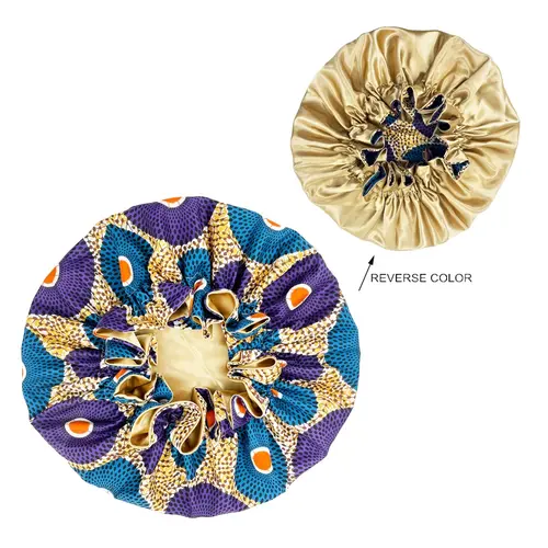 African Pattern Print Bonnet Hijabs Hat Women Night Sleep Cap Double Layer Satin Turban Extra Large Head Wear Lady Head Wrap Hat - Image 11