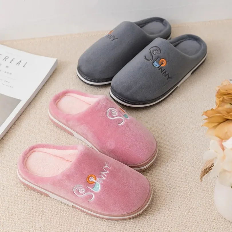 Home Slipper Women Winter Warm Fuzzy Fur Contton Plush Non Slip Grip Indoor Lazy Soft Female Thermal House Shoe Flat Male Men