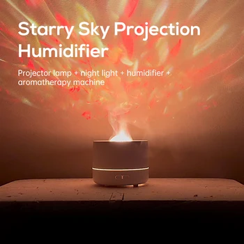 Colorful Flame Aromatherapy Machine Essential Oil Bedroom Atmosphere Light USB Plug in Starry Sky Projection Light Humidifier 1