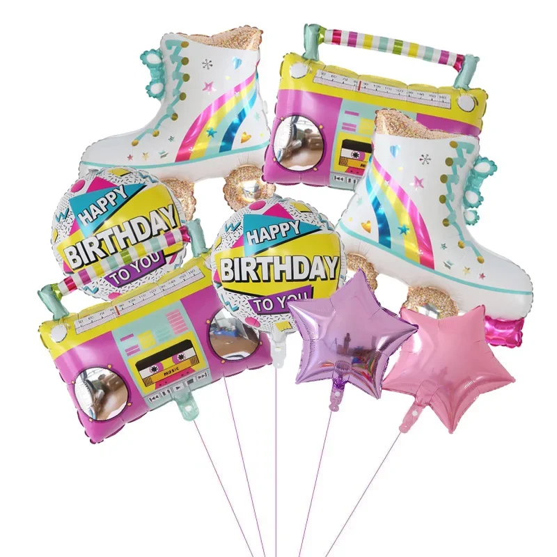 1 Set Radio-Rollschuh-Folienballons für 80er- und 90er-Jahre-Geburtstagsfeiern, aufblasbare Globos-Dekorationen und Zubehör