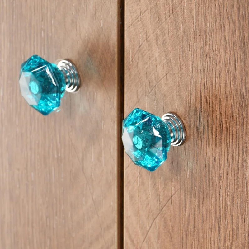 2Pcs Colourful Diamond Shape Design Plastic Crystal Knobs Cupboard Drawer Pull Kitchen Cabinet Door Wardrobe Handles Hardware