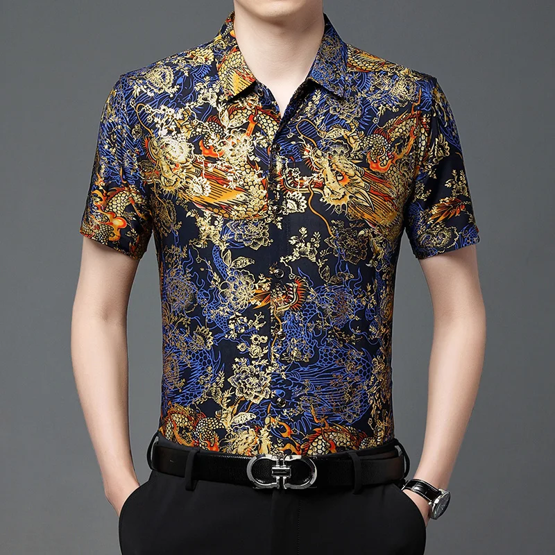 

Trend Printed Shirt Men's 2024 Short Sleeved Polo Shirt, Business Casual Retro Ethnic Style Clothing, Asian Size M-4xl