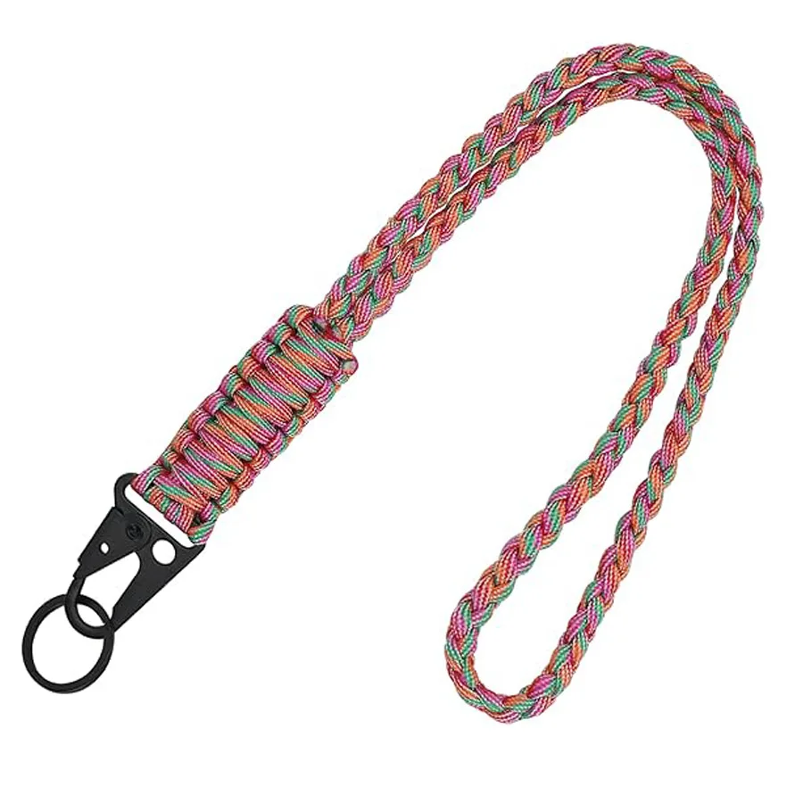 Bunter Schlüsselanhänger für Notfall-Überleben, Wandern, geflochtener Paracord-Karabiner, multifunktionales taktisches Schlüsselband-Zubehör – Detail 1