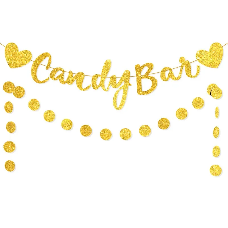 Rose Gold Love Candy Bar Sparkling Pink Flower Circle Flag Wedding Party Decoration
