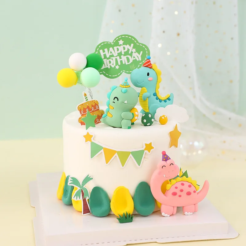 

Party Hat Cartoon Dinosaur Soft Glue Pink Blue Soft Pottery Boy 1 2 3 4 5 6 7 8 9 Birthday Flag Dessert Cupcake Baking Supplies