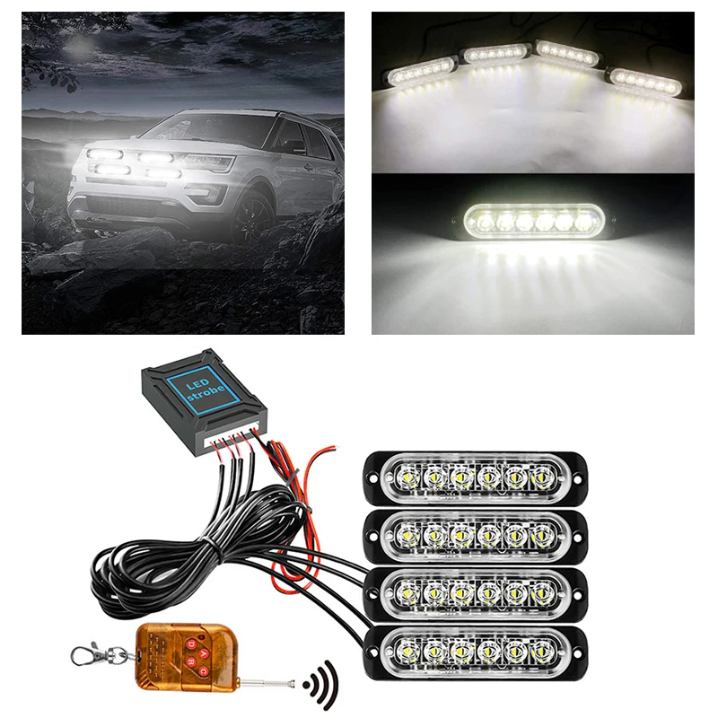 Luci Lampeggianti A LED 36 LED 46 Cm – Luce Stroboscopica 12/24V, Impermeabile IP65, Base Magnetica, 7 Modalità Per Veicoli E Rimorchi