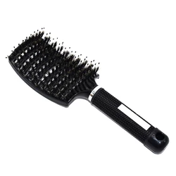 Professional Salon Hair Styling & Scalp Massage Brush with Nylon Bristles (Black)