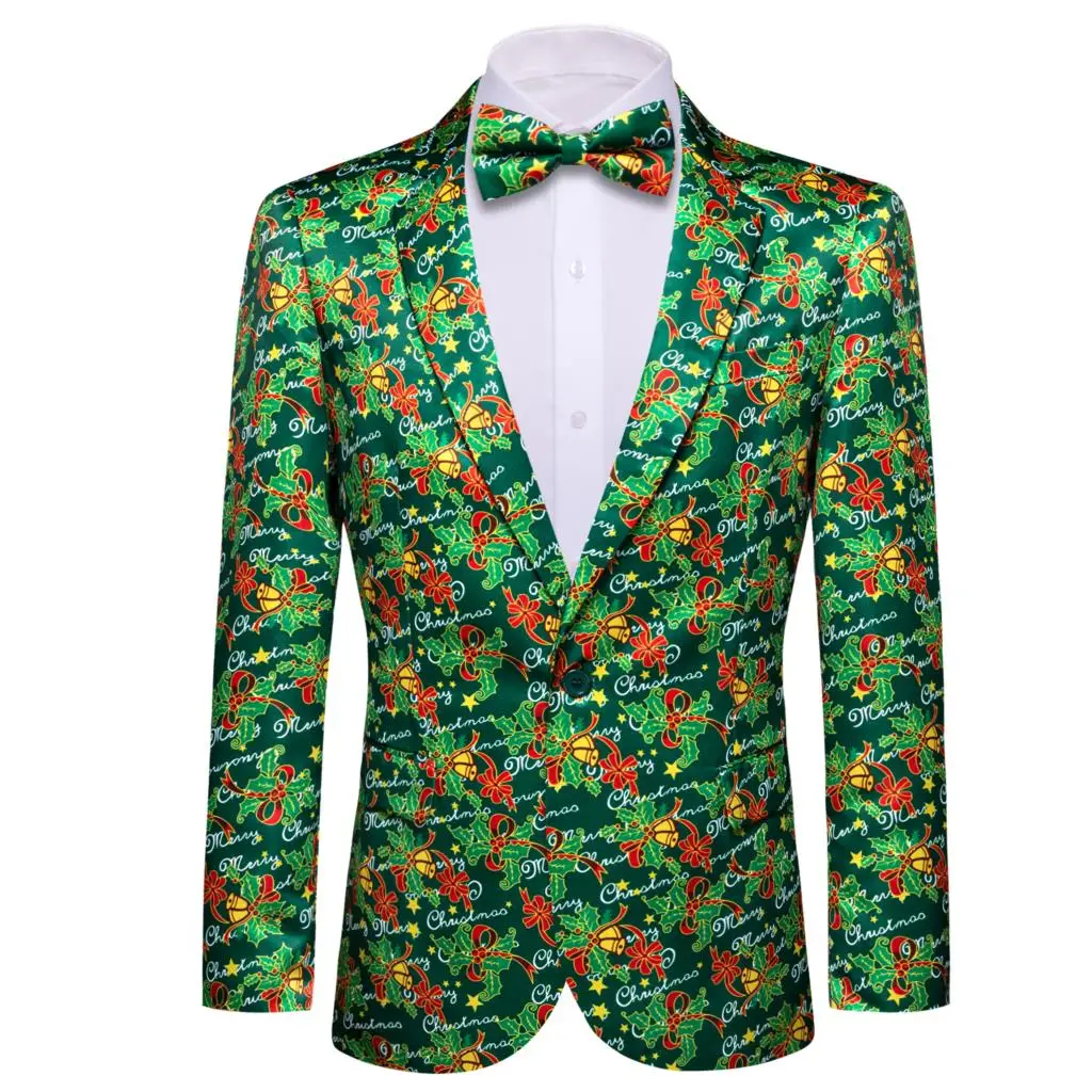 

Boutique Blazers for Men Xmas Green Red Silk Male Suit Dress Christmas Gift Coat Party Tuxedos Slim Fit Casual Barry.Wang