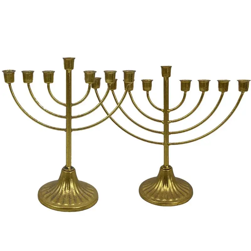 

Professional Gold Metal Menorah Durable Retro Hanukkah Candle Holder Ornaments Universal Desktop Metal Menorah Stand Branch