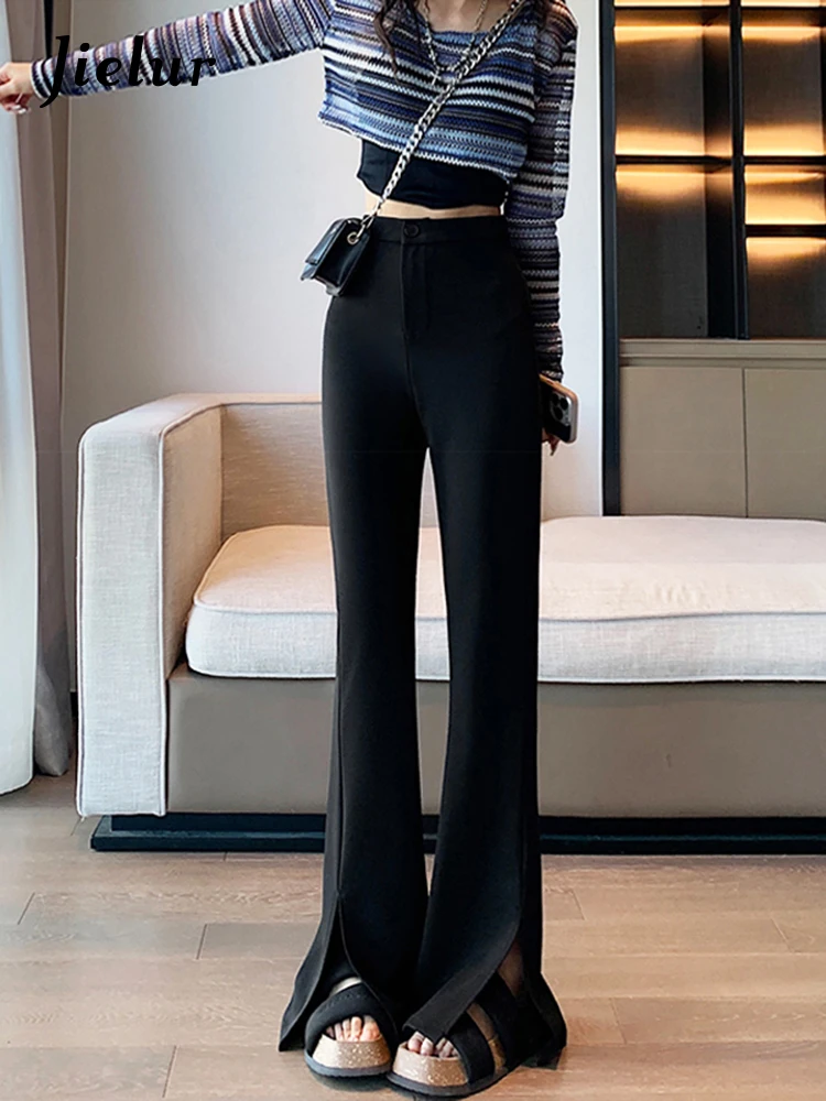 Jielur Coffee Black Pants Nuovo Vestito Elasticizzato Coreano Da Donna Gamba Larga Pantaloni Flare Dritti Slim Split Pantaloni Femminili Xs-Xl
