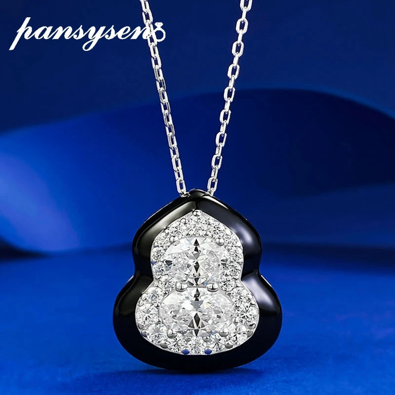

PANSYSEN 100% 925 Sterling Silver 5*7MM Oval Cut High Carbon Diamond Enamel Pendant Necklace Party Fine Jewelry Free Shipping