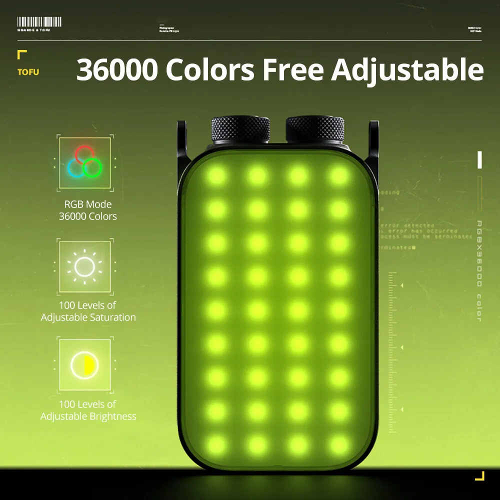 시단드 TOFU PRO 12W 2500-9900k RGB LED 카메라 조명 21가지 조명 효과 hsi 36000 풀 컬러 크리에이티브 브이로그 조명