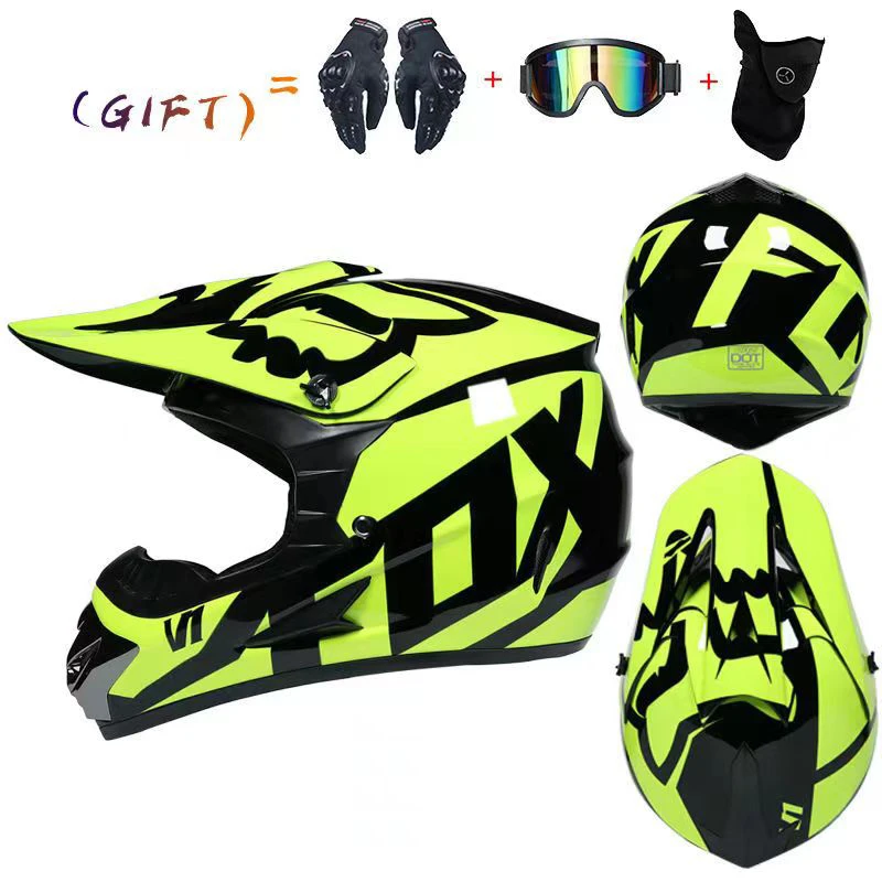 Three piece set of off road motorcycle helmets for men and women, four