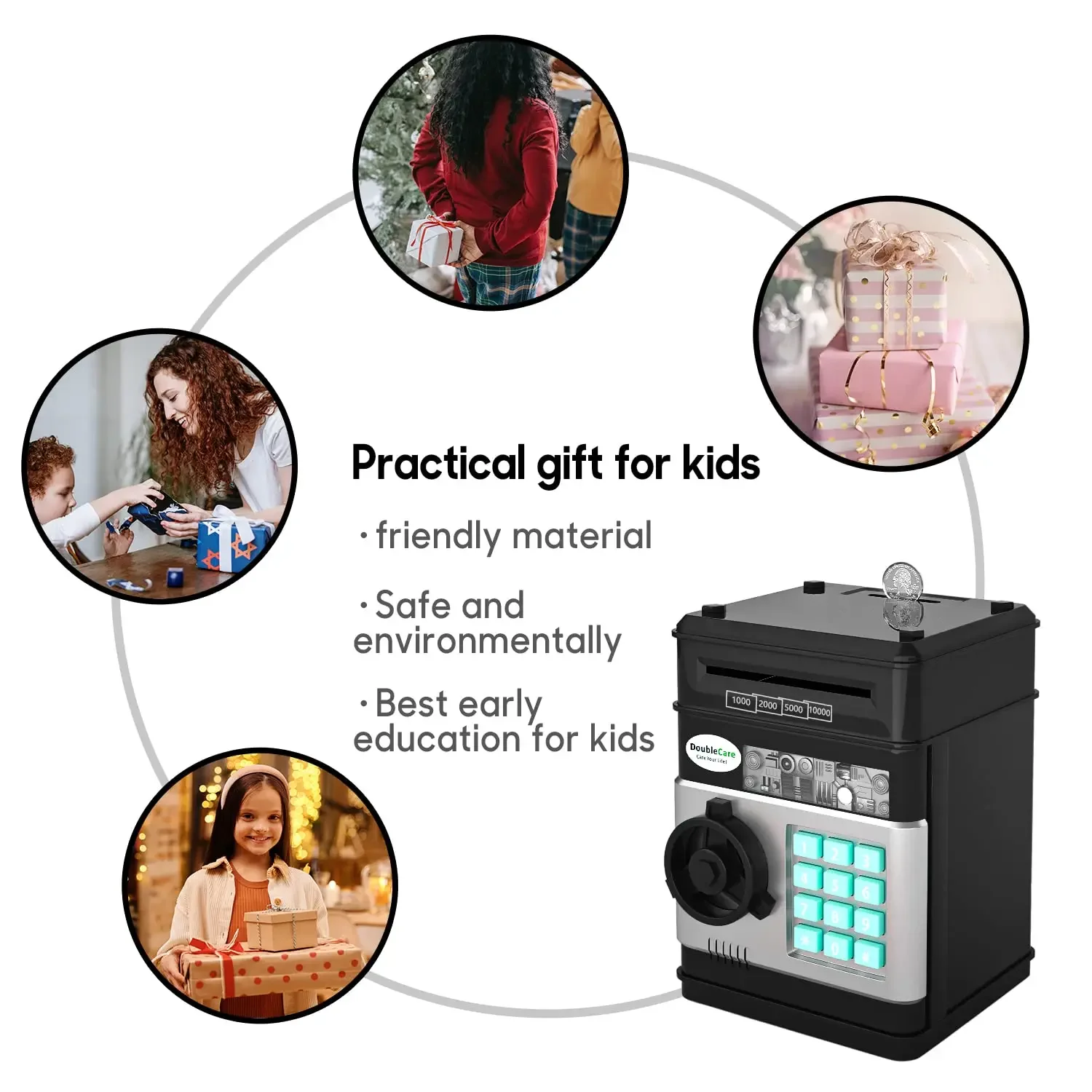 Black Piggy Bank for Kids Electronic ATM Cash Coin Can Money Saving Box with Password Children's Safe Money Jar with Auto Gra