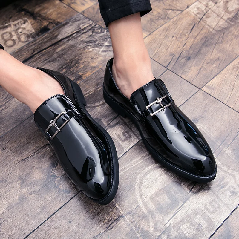 

Korean style mens casual business wedding formal dress patent leather shoes black slip-on oxfords shoe gentleman summer loafers