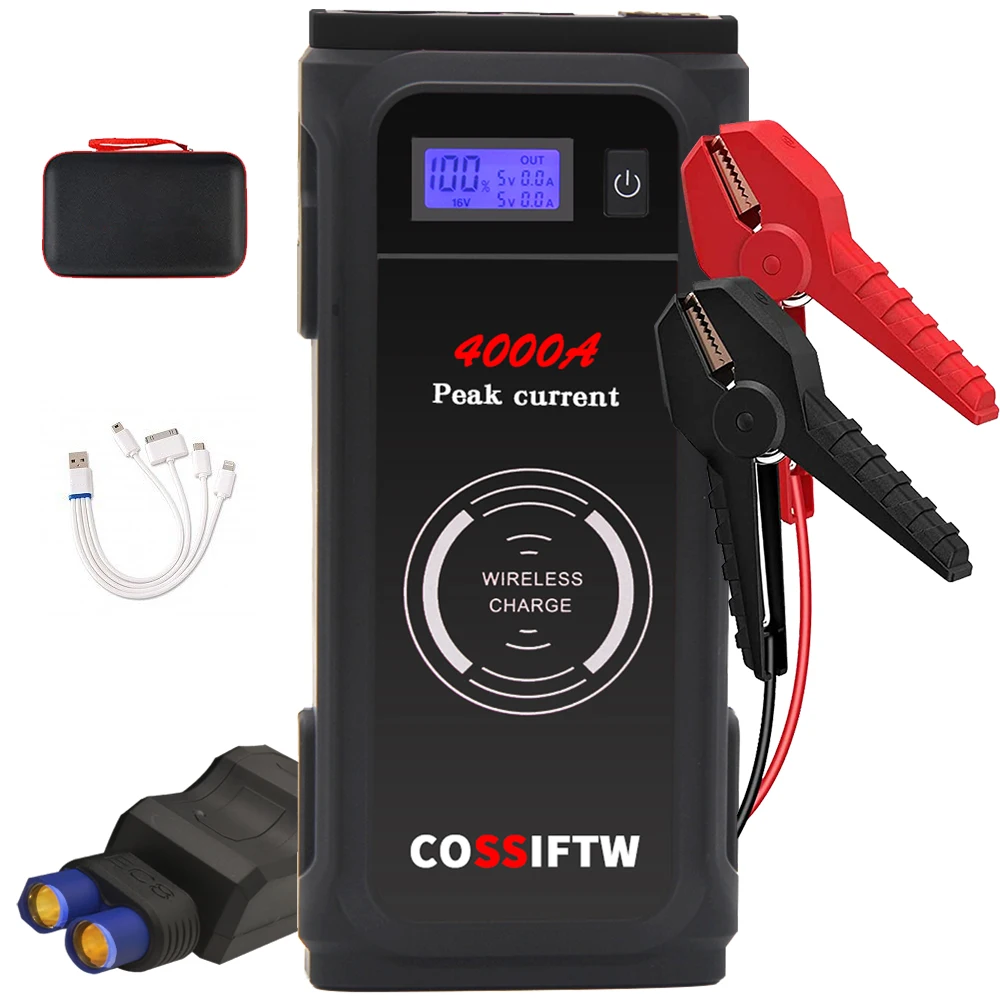 

COSSIFTW Wireless Charge 12V Portable Car Jump Starter 4000A Peak Battery Booster Jump Starter Pack