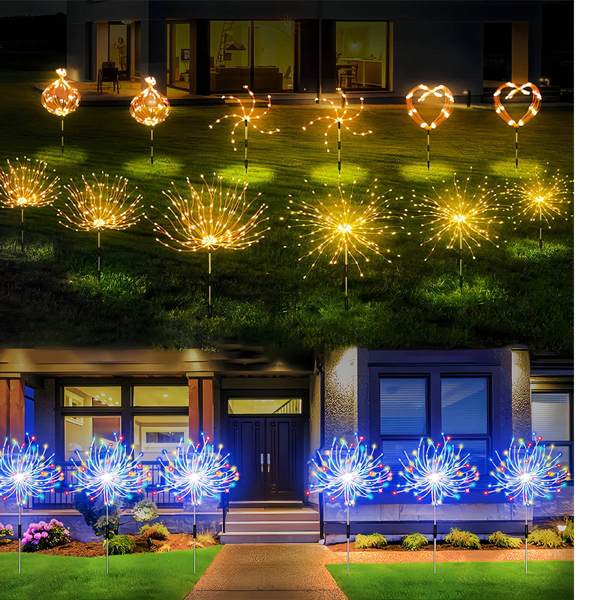 매우 밝은 420LED 태양광 불꽃놀이 조명, 8 가지 조명 모드, 야외 태양광 LED 조명, 300, 200, 60LED 잔디 램프, 정원 장식