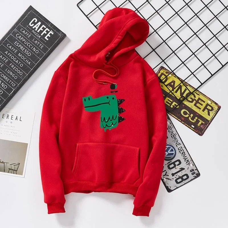 Kawaii Green Crocodile Print Hoodies Sweatshirts 2024 Women Simple Loose Casual Cute Pullover Couple Clothes Harajuku Streetwear