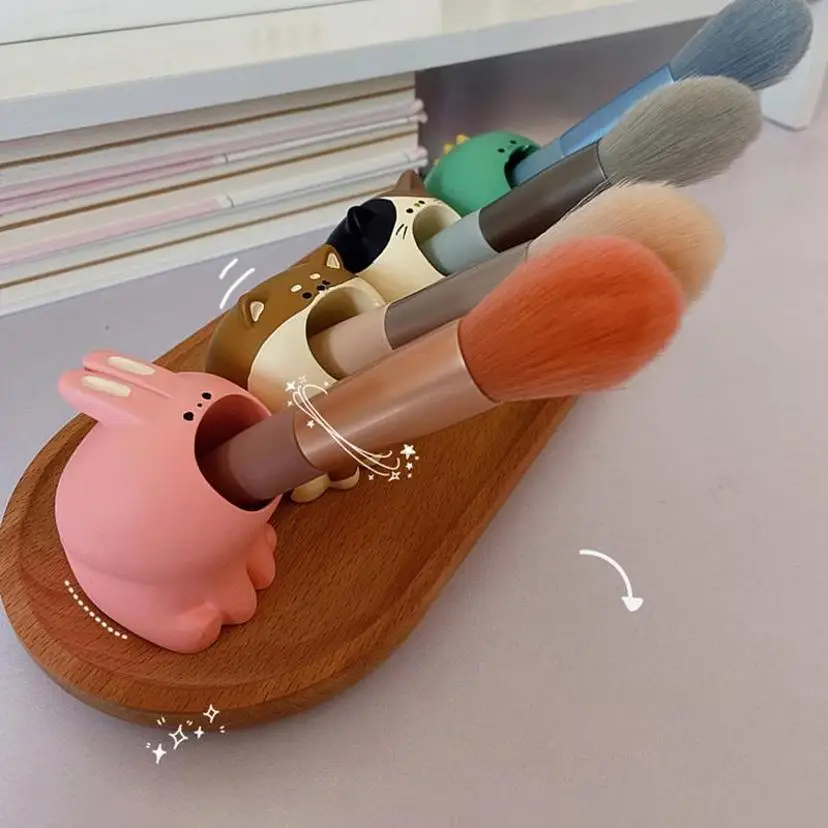 1Pcs Resin Big Mouth Pen Holder Cartoon Dog Cat Cosmetic Brush Holder Desktop Organizer Paper Clip Office Room Desktop Ornaments