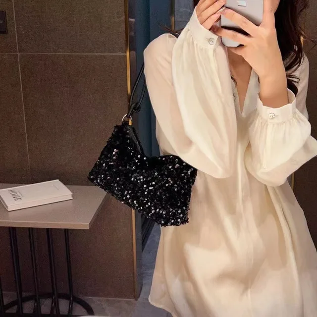 New Women's Sequin Shoulder Bag Personality Shiny Handbag French Bling Underarm Bags Wedding Party Evening Banquet Handbag 3