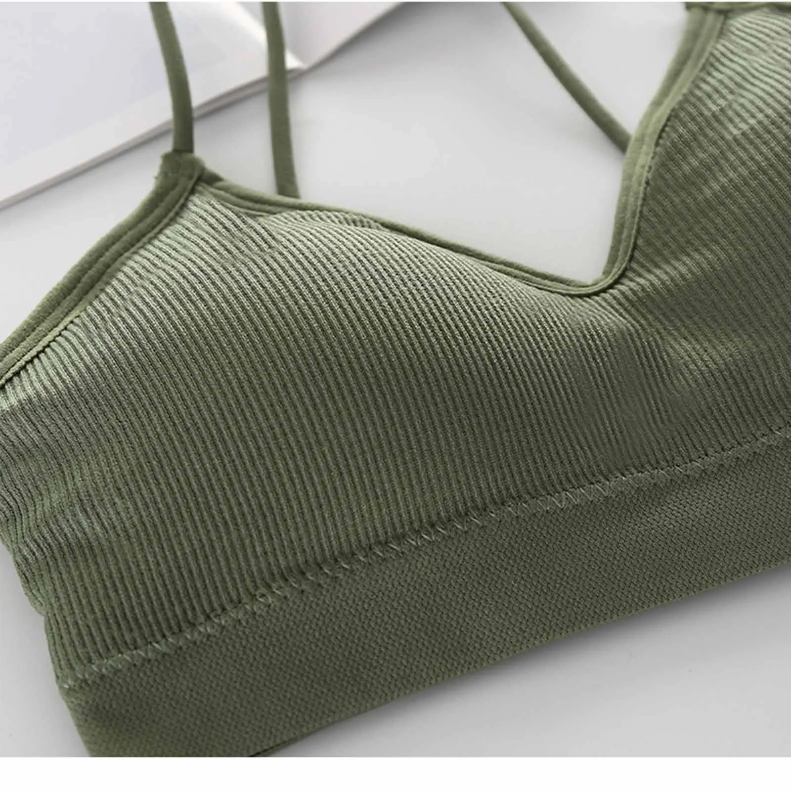 Women Bra Tube Top Seamless Underwear V Back Cropped Top Camis Active Bra Fitness Lingerie Women Bralette with Pad
