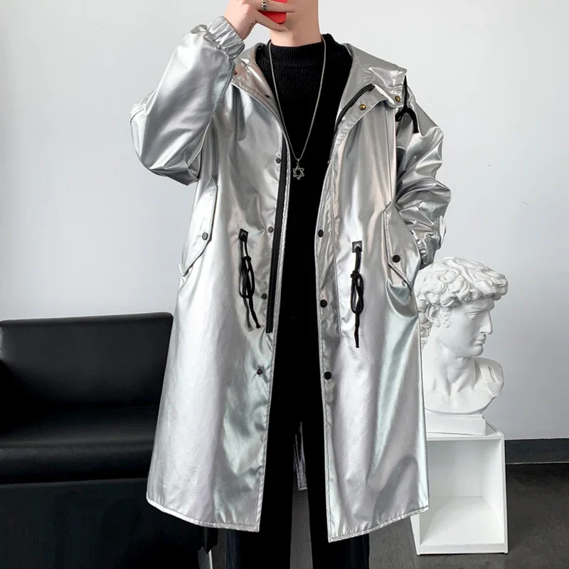 Autumn and Winter New Windbreaker Men's Long Coat Night Show Bright Face Cool Windbreaker Hoodie Long Jackets for Men Warmth Coat Waterproof Windbreaker Jacket Casual Men Jacket Outdoor Jackets