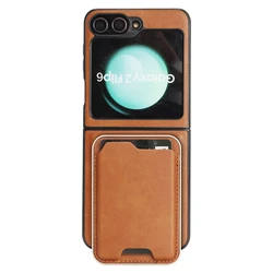 Magnetic Leather Wallet Phone Case with Card Slots and Ultra - Thin Design - Galaxy Z Flip5 (Brown)