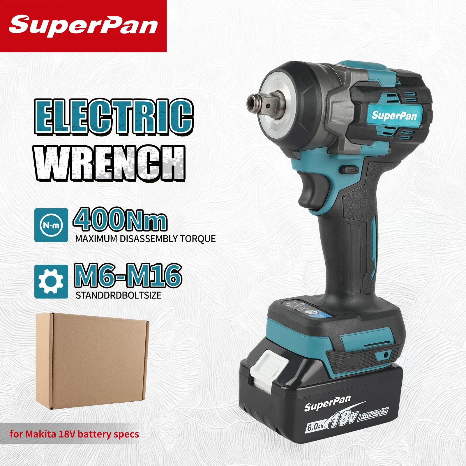 슈퍼 팬 18V 무선 브러시리스 임팩트 렌치 400Nm 고토크 1/2인치 드라이브 마키타 18V 배터리 호환