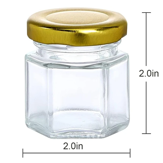 1.5oz Hexagon Mini Glass Jars with Gold Lids, Small Honey Spice