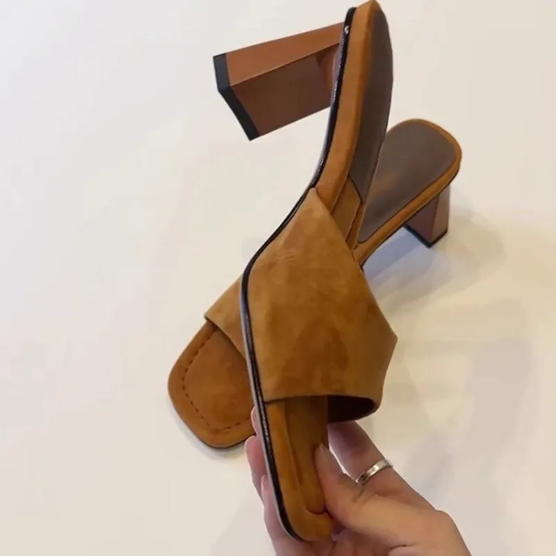 High Heels Women 2026 New French Sexy Open Toe High Heel Sandals and Slippers Square Toe Slippers - 4