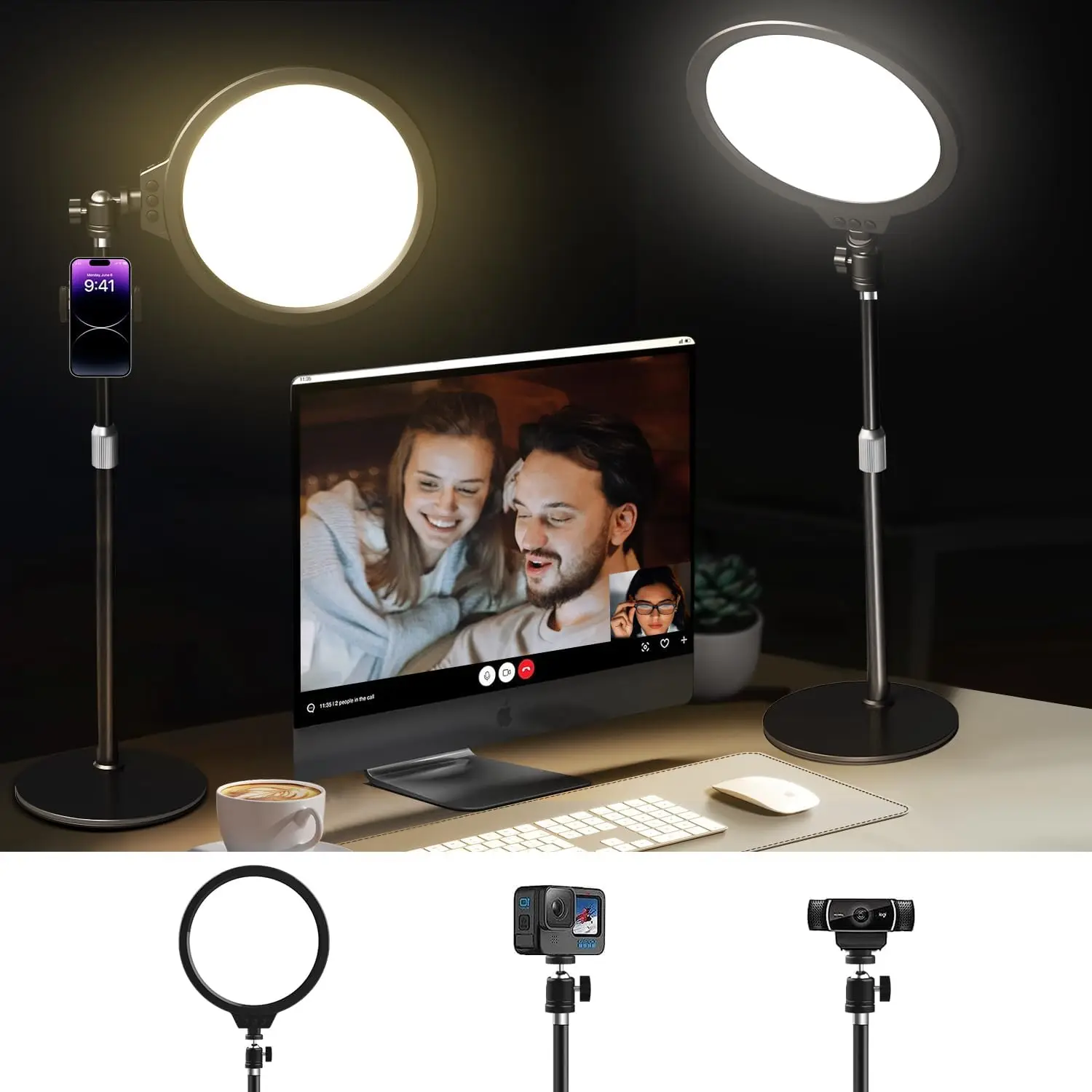 Desk Ring Light with Stand for Zoom Meetings,for Computer Video Conference Light, Dimmable LED Full-Screen Zoom Light