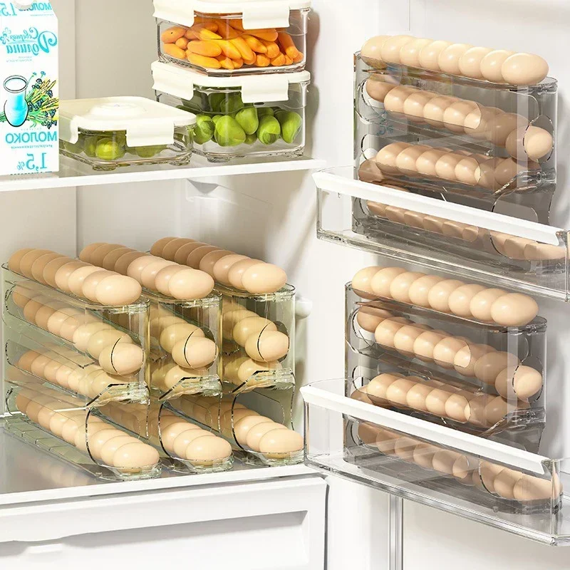 4-layer Transparent Slide Egg Storage Box Ladder Egg Box Storage Refrigerator Side Door Large Capacity Automatic Egg Roller 3