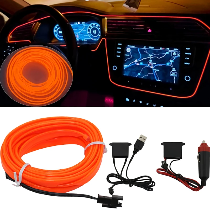 

Car Interior Lighting LED Strip Car Interior Decorative Lamps Strips Wire Rope Tube Line Flexible Neon Lights With USB Drive