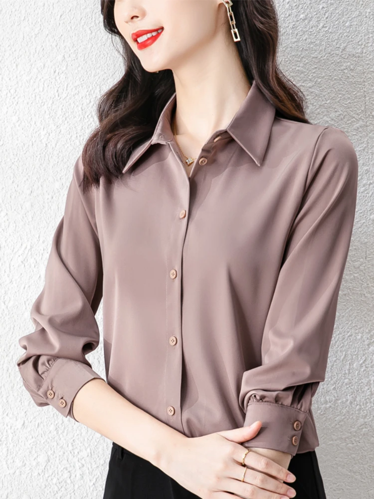 Silk Shirt Womens Long Sleeve  Women Solid Color Silk Shirt - Woman Blouses  2023 - Aliexpress