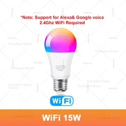 Smart LED Light Bulb - Multi - Color WiFi & Bluetooth Home Decor Lighting - WiFi 15W (AC 85 - 265V)